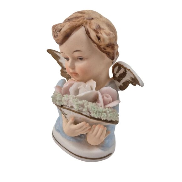 Tilso Cherub Angel Pair Figurines Bisque Porcelain Pink Blue Flowers 1958 - Picture 7 of 10